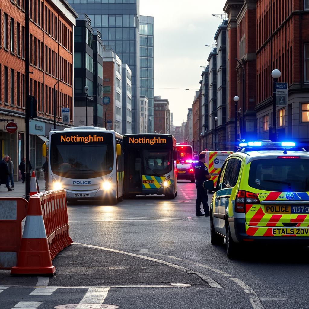 Nottingham city centre bus crash leaves pedestrian hospitalised